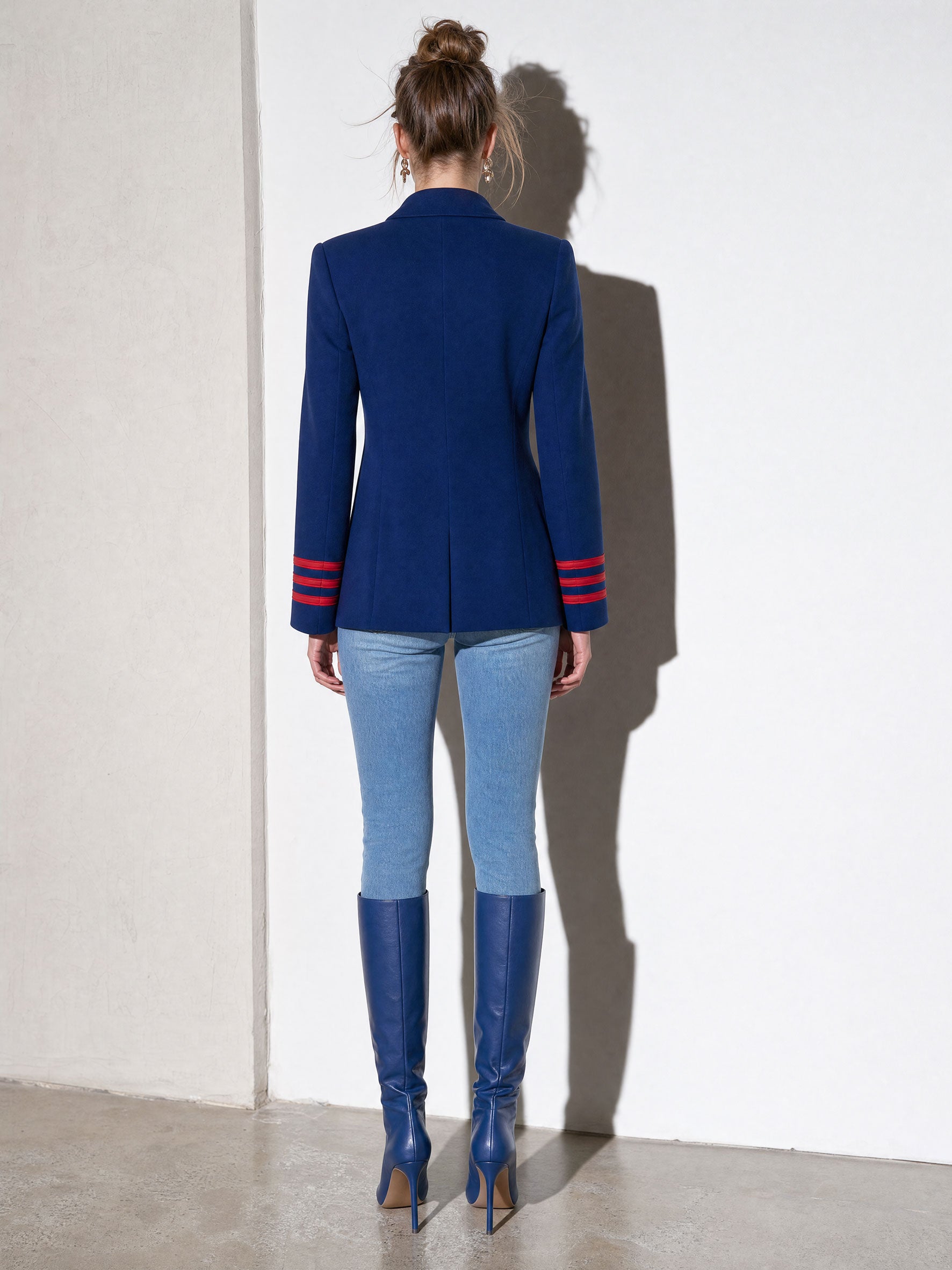 Military Officer Retro Red Striped Gold Button Royal Blue Blazer