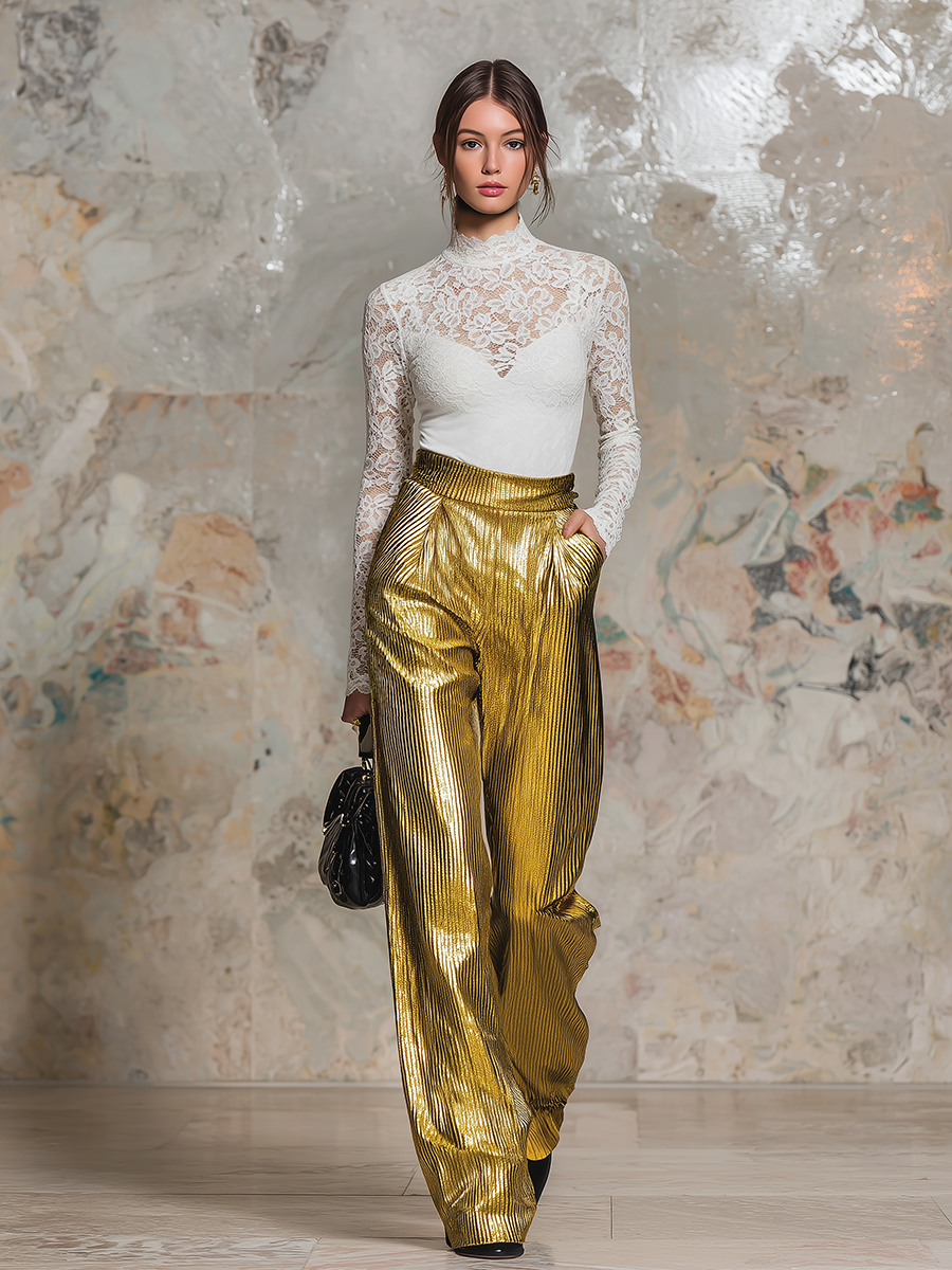 Stylish Elegant Stand-up Collar Lace Long Sleeve T-shirt