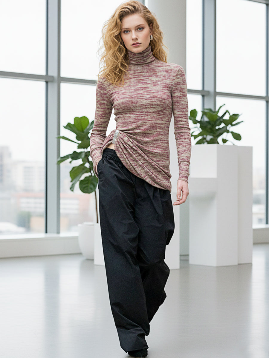 Stylish Multicolored Pink Turtleneck Blouse