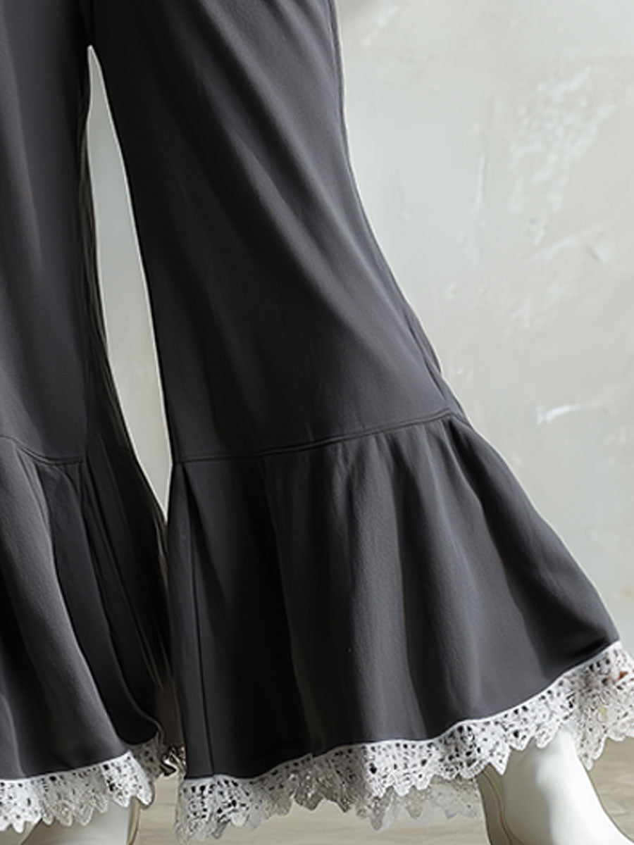 Casual Retro White Lace Dark Gray Cotton Blend Button Sleeveless Jumpsuit