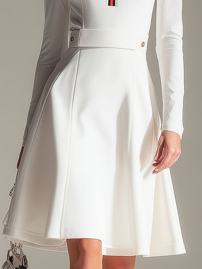 Stylish Athletic White Half-zip Hoodie-style Mini Dress