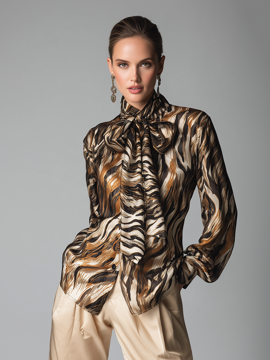 Stylish And Elegant Zebra-print Satin Shirt