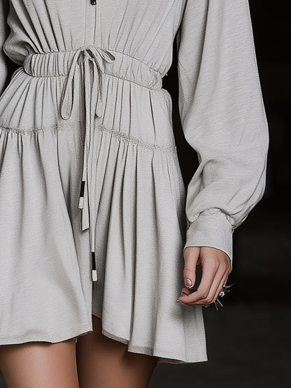 Classic Grey Sweatshirt-style  With Drawstring Waist And Long Sleeves Mini Dress