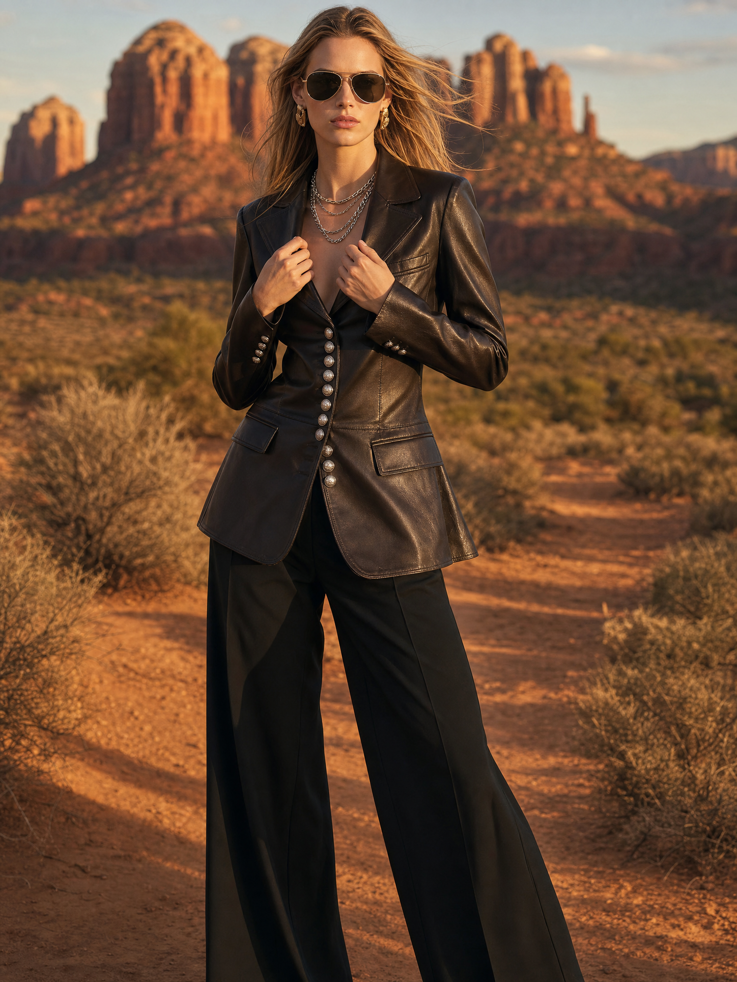 Equestrian Chocolate Brown Faux Leather Blazer Women Tailored Silver Button Fall Jacket