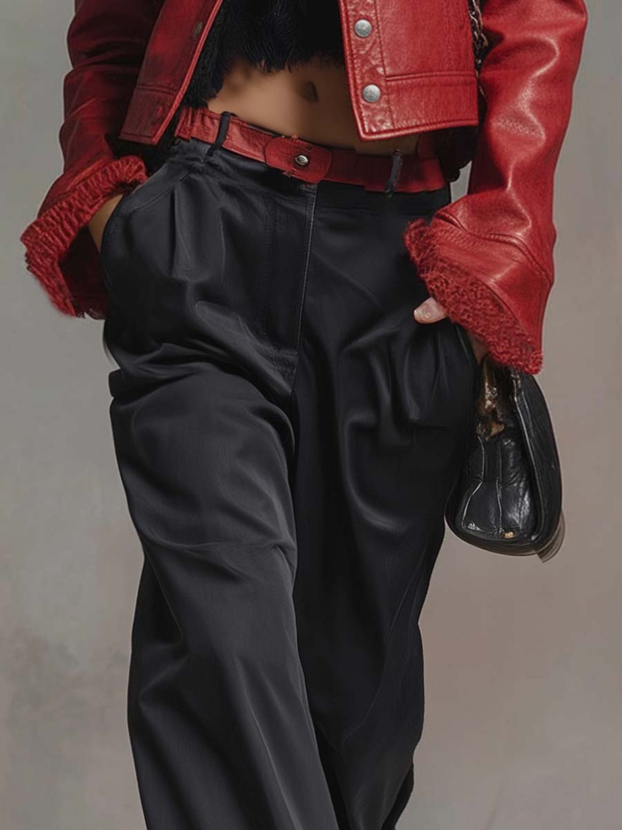 Vintage Versatile Lace Ruffled Hem Black Cotton Pants