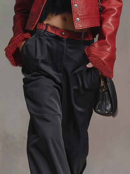 Vintage Versatile Lace Ruffled Hem Black Cotton Pants