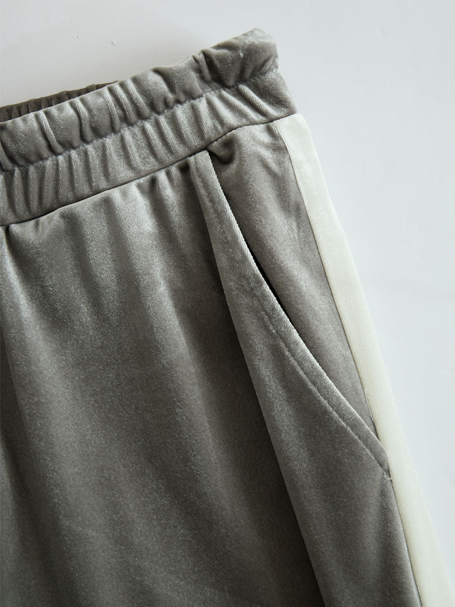 V-neck Hooded Sleeveless Top And Pants Velvet Set