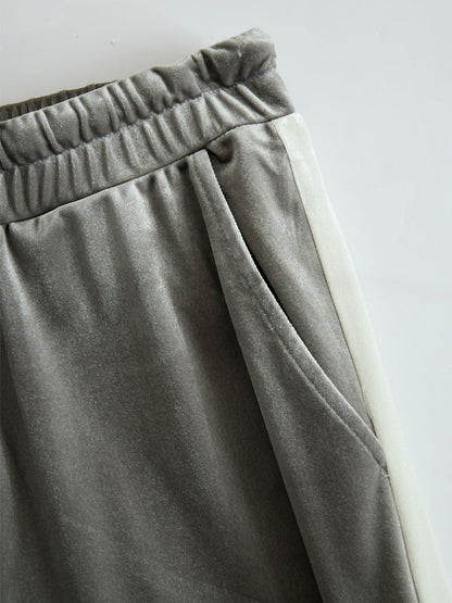 V-neck Hooded Sleeveless Top And Pants Velvet Set