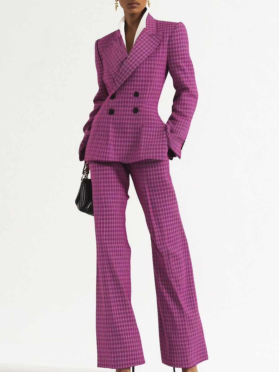 Fashion Lapel Double-breasted Plaid Suit