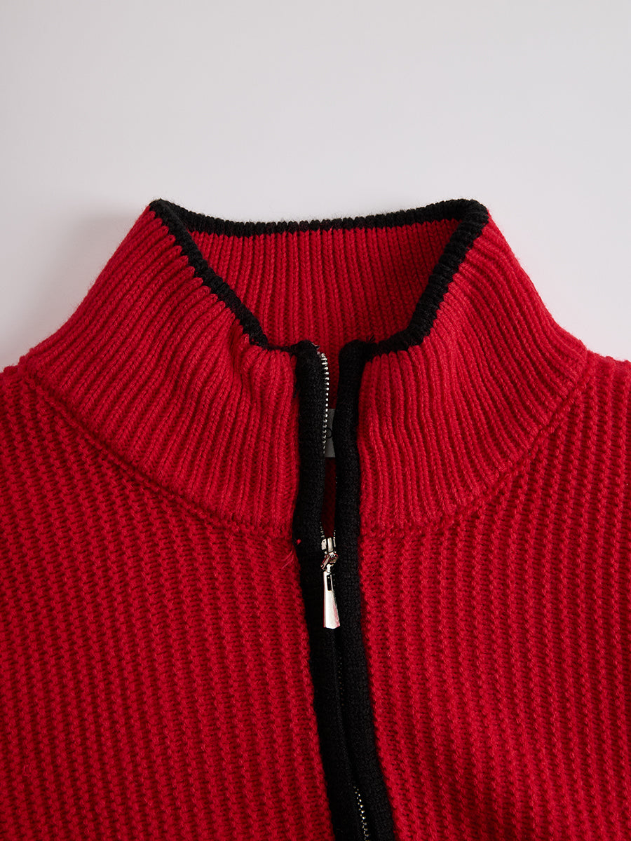 Retro Sports Style Contrast Color Knit Top And Pants Set