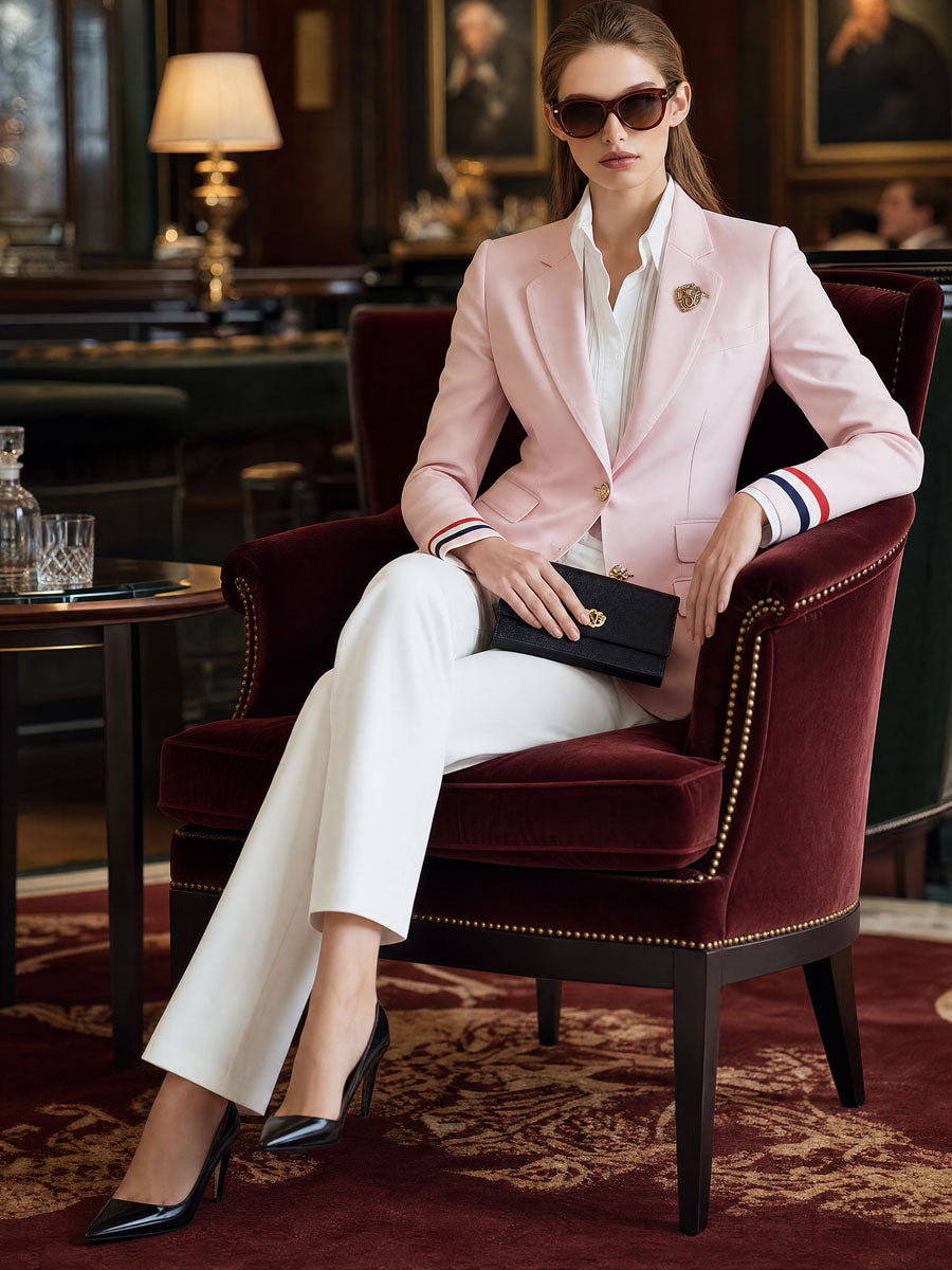 Retro-elegant Striped Sleeve Pink Blazer