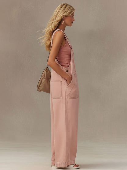 Stylish And Casual Pink Washed Denim Overalls