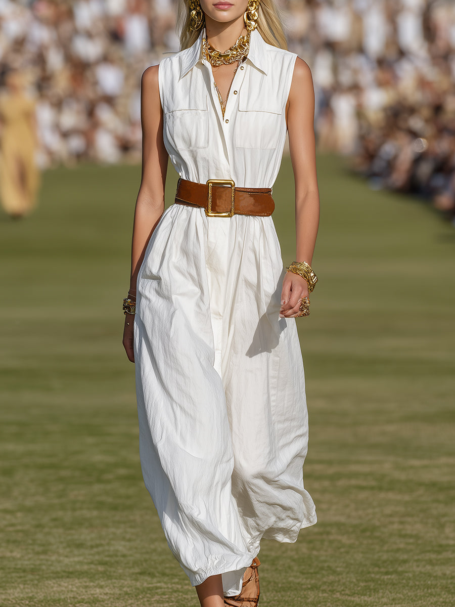 Casual Western Sleeveless White Cotton Linen Jumpsuit