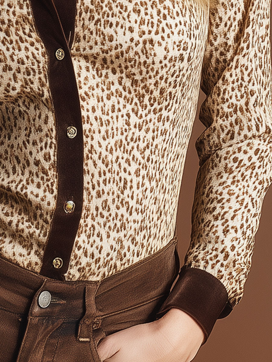 Stylish Retro Brown Leopard Print Shirt