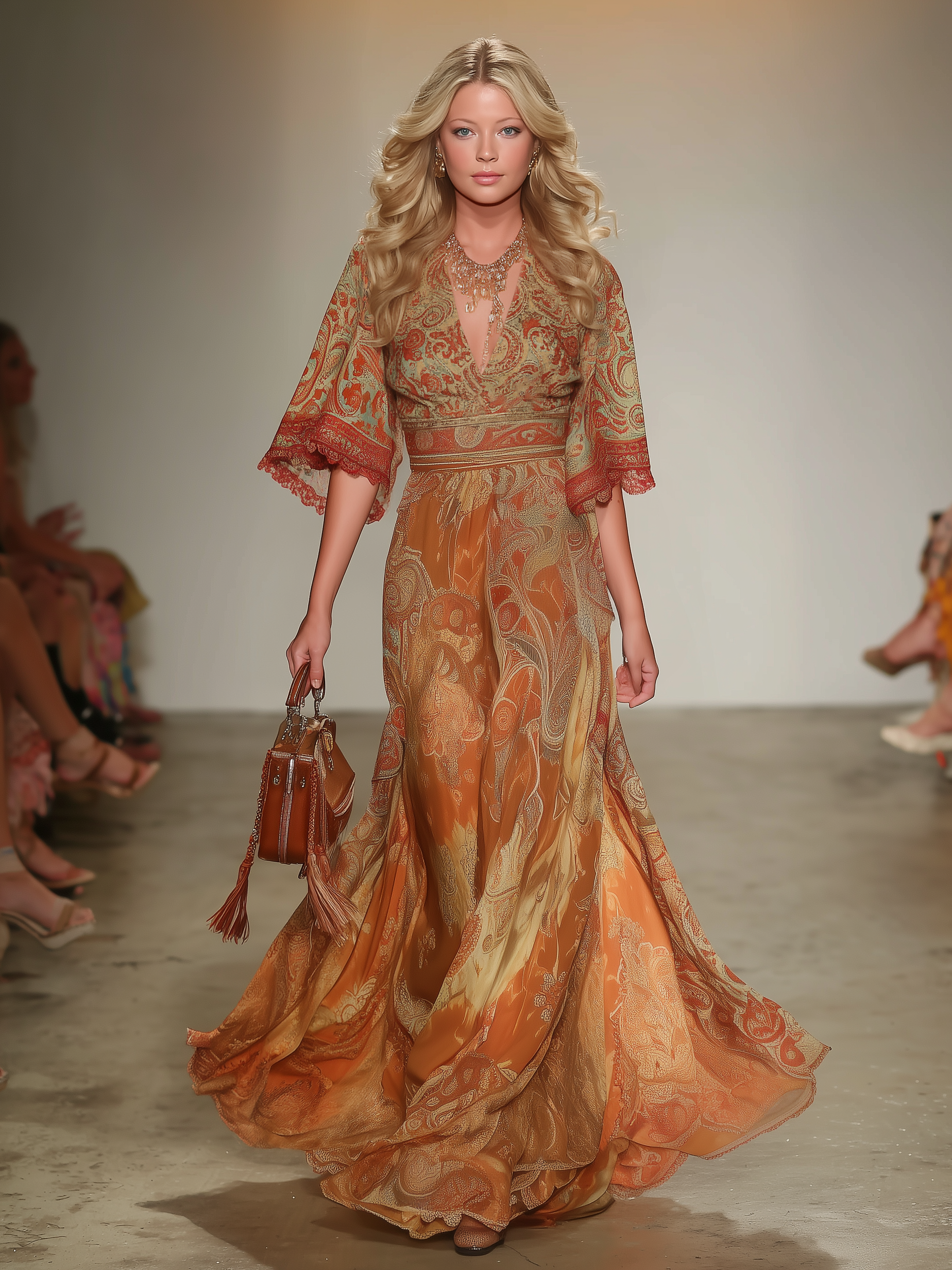 Casual And Relaxed V-neck Three-quarter Sleeve Chiffon Maxi Dress