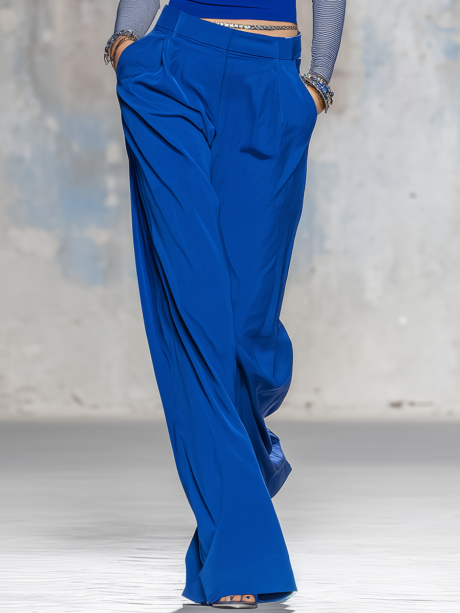 Retro Charming Sporty Color-blocked Stand-collar T-shirt And Wide-leg Pants Set