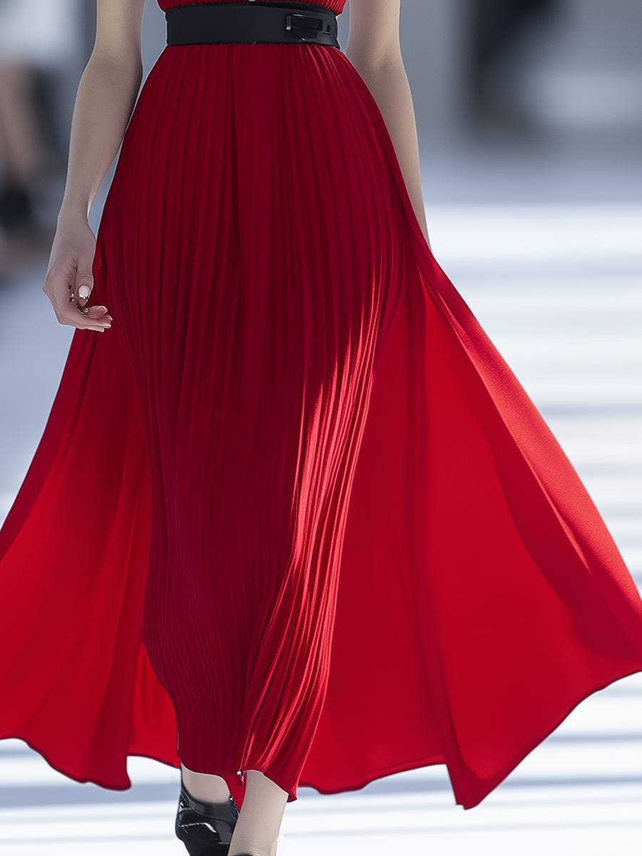 Red V-neck Sleeveless Maxi Dress