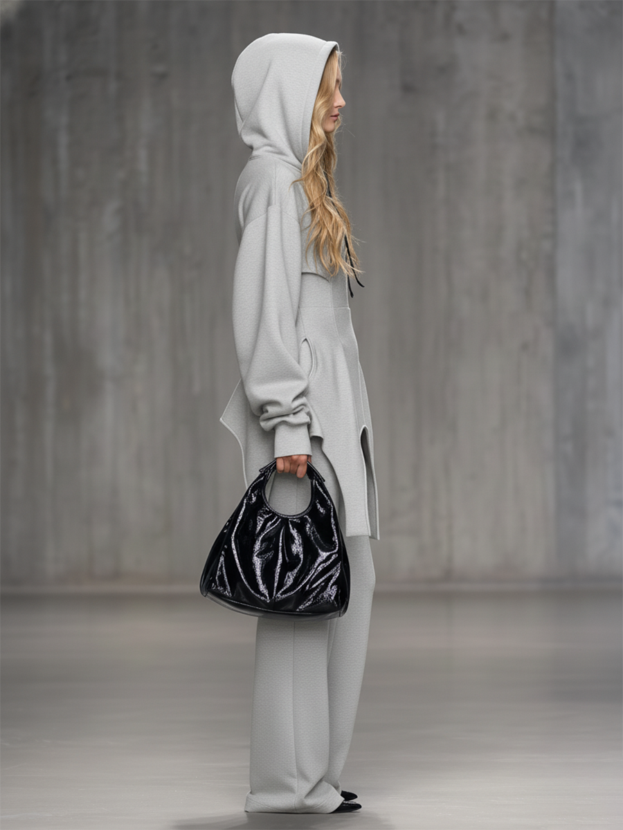 Trendy Sporty Grey Irregular Hem Hooded Sweatshirt And Pants Set