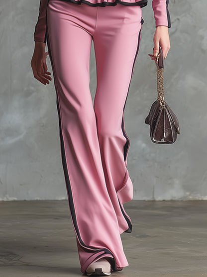 Elegant And Sporty Ruffled Pink T-shirt And Pants Set
