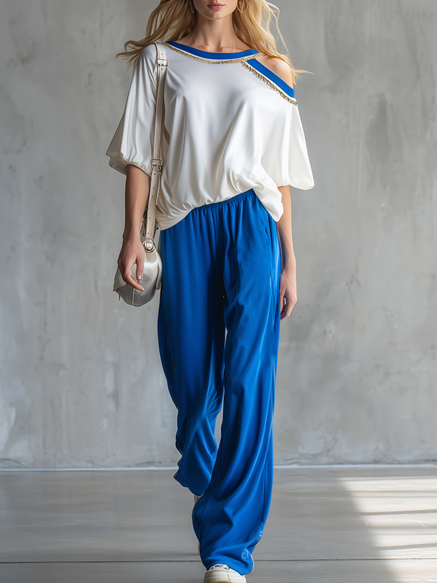 Casual Everyday Sportswear Off-the-shoulder T-shirt And Sweatpants Set