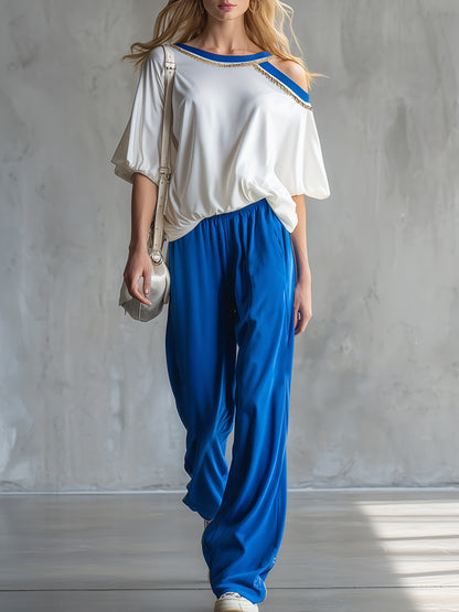 Casual Everyday Sportswear Off-the-shoulder T-shirt And Sweatpants Set