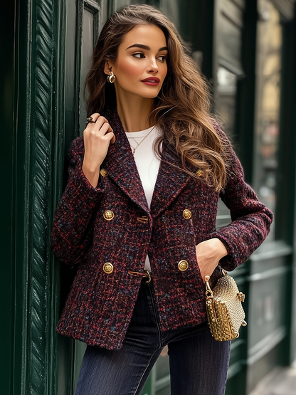 Retro Fashion Lapel Buttoned Slim Tweed Short Blazer