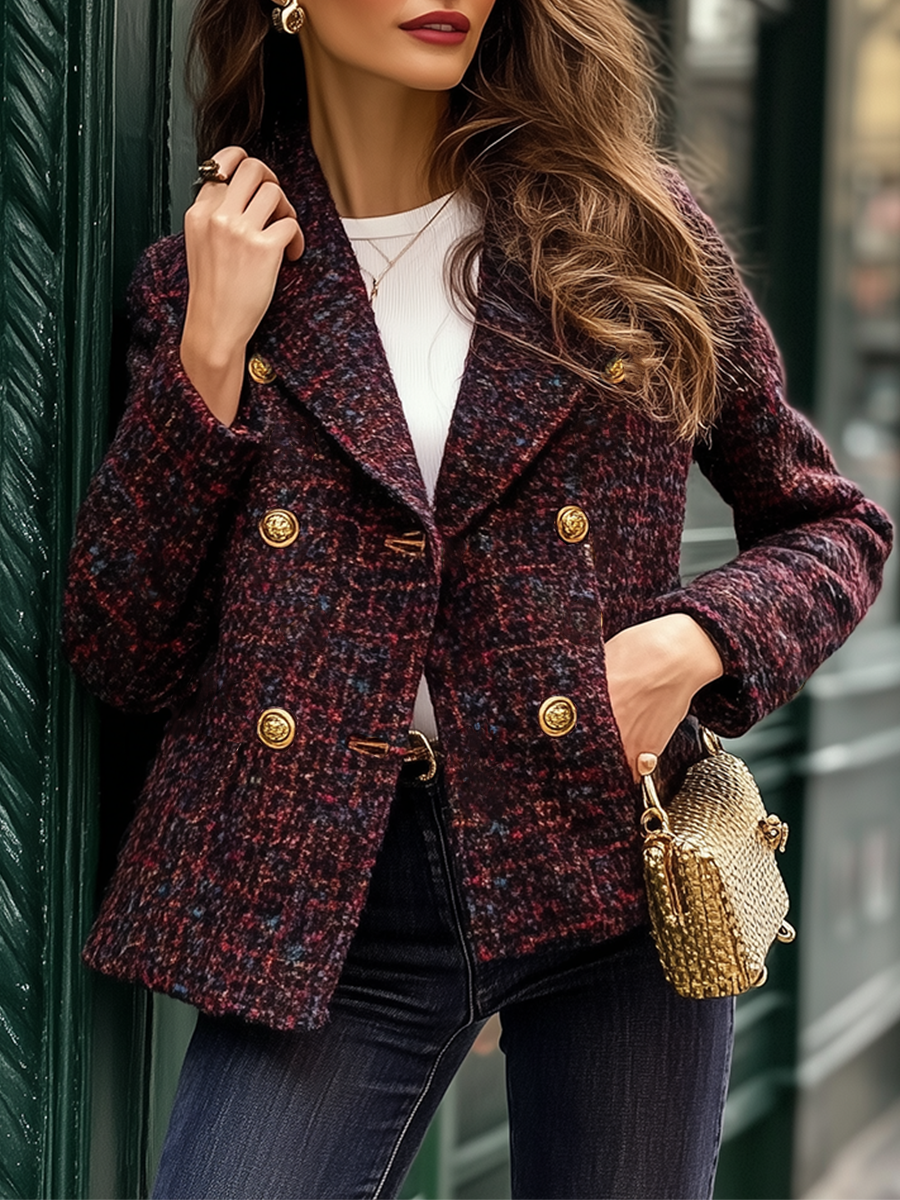 Retro Fashion Lapel Buttoned Slim Tweed Short Blazer