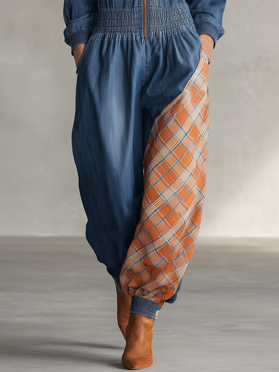 American Utility Hooded Contrast-panel Denim Jumpsuit