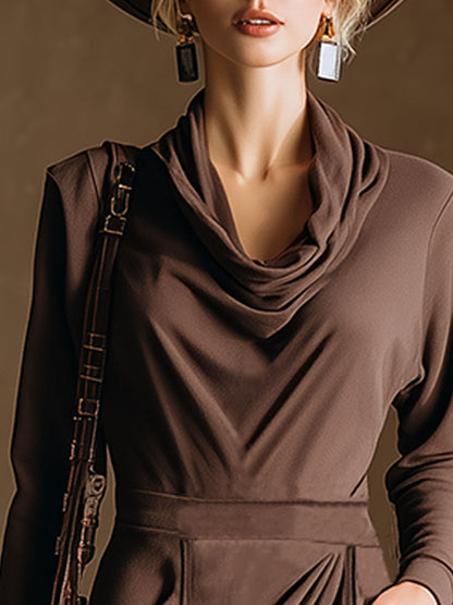 Stylish And Casual Brown Collared Cotton Midi Dress