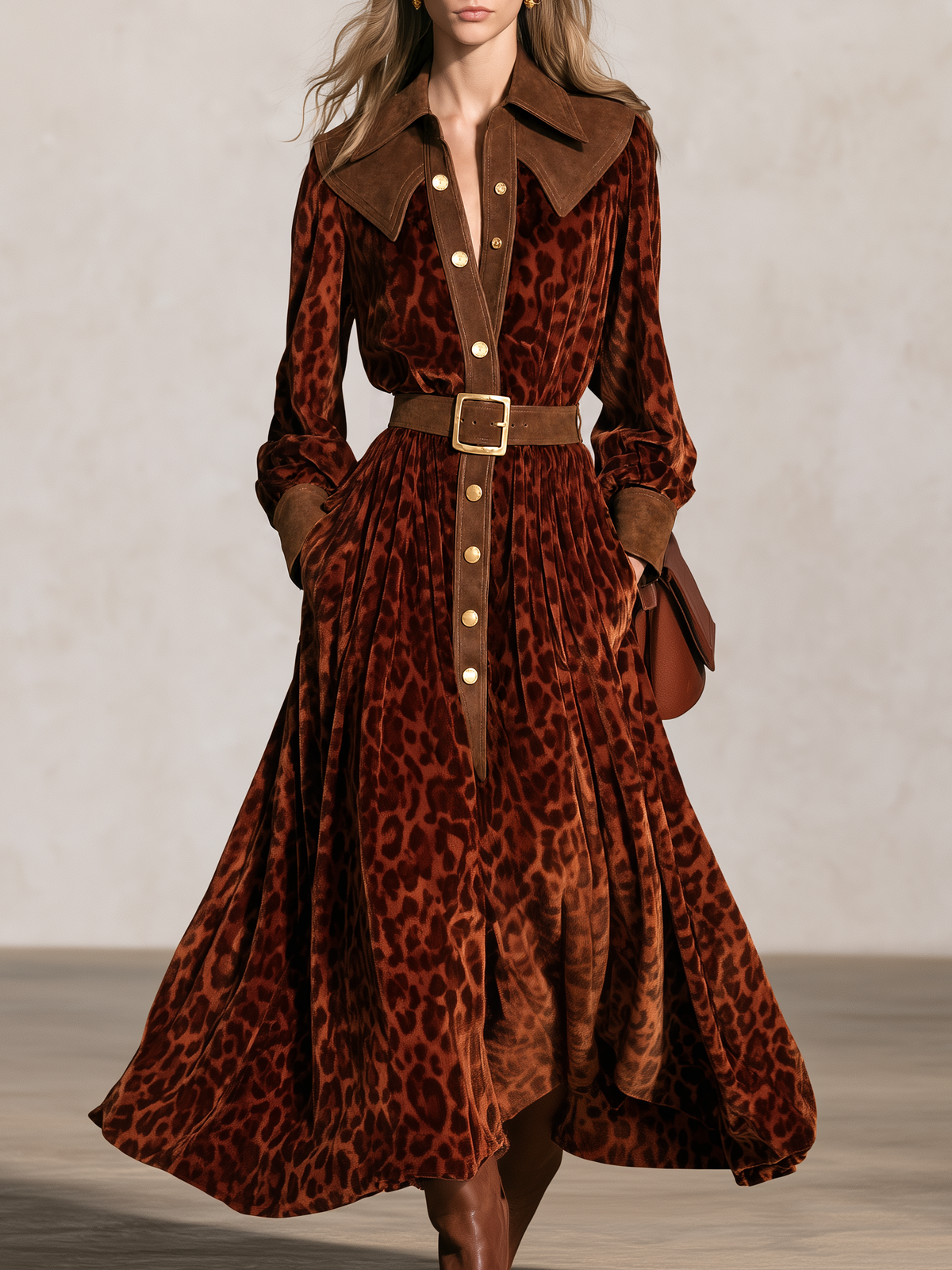 Sophisticated And Elegant Western-style Faux Suede Velvet Maxi Skirt