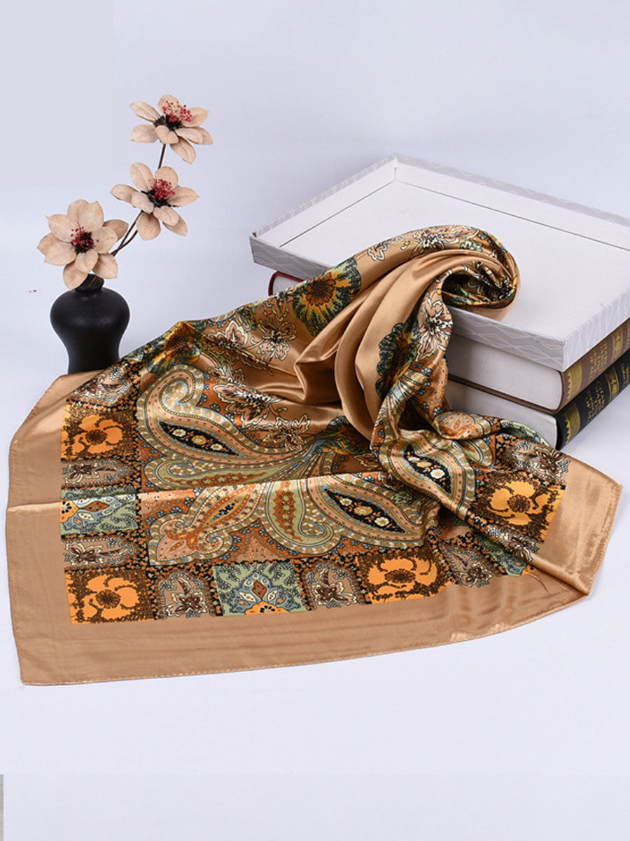 Vintage Bohemian Paisley Print Satin Square Scarf