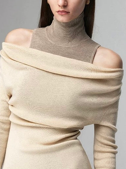 Simple Basic High-Neck Off-Shoulder Knitted Bottoming Shirt