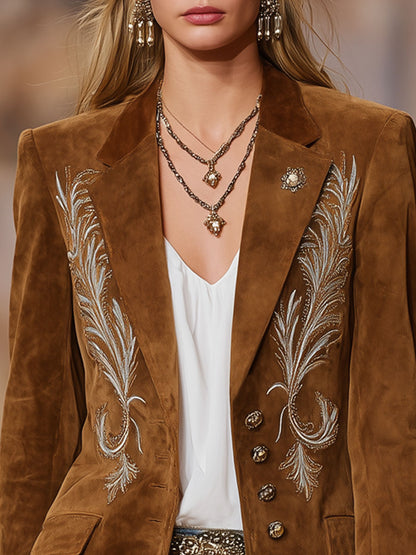 Western-style Retro Embroidered Single-breasted Casual Blazer