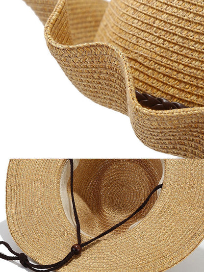 Large Brim Sun Visor Western Cowboy Style Straw Hat Bucket Hat