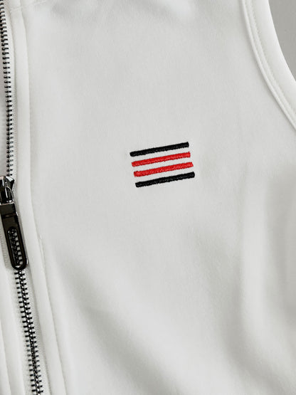 Sporty Retro White Striped Embroidered Sleeveless Vest And Wide-Leg Pants Set