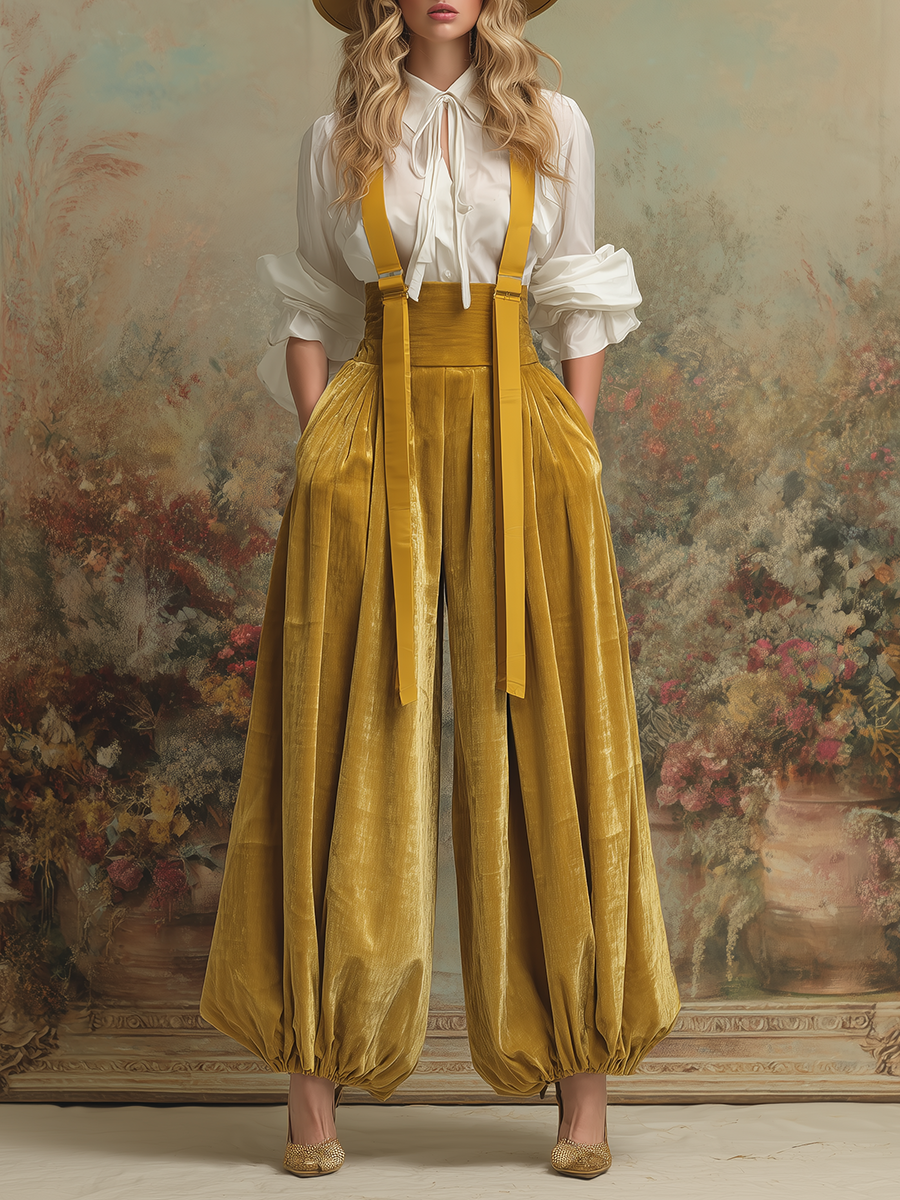 Retro-style Fashionable Elasticated Cuffs Overalls