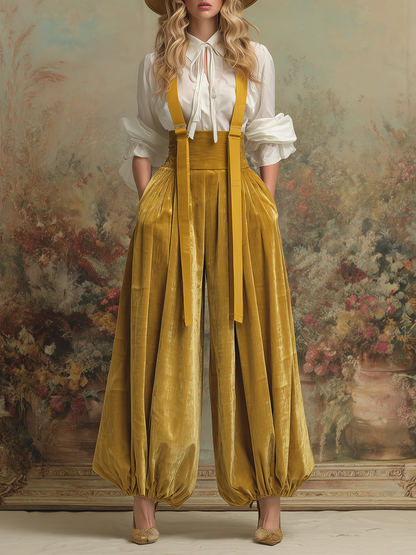 Retro-style Fashionable Elasticated Cuffs Overalls