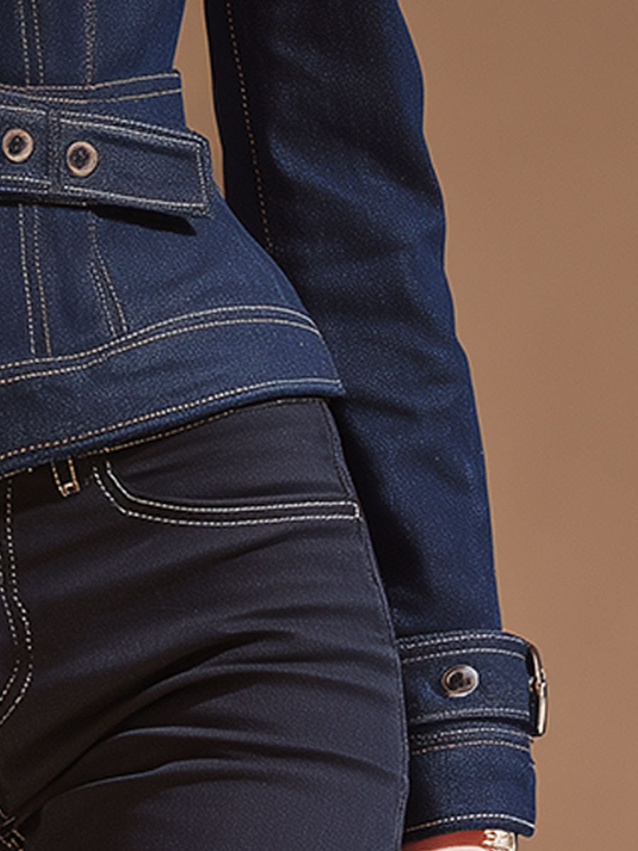 Stylish Retro Zip-up Blue Denim Jacket