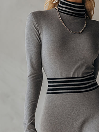 Stylish And Sexy Sporty Striped Gray Cotton Maxi Dress
