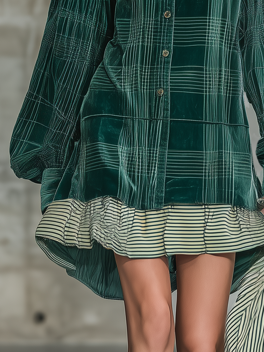 Retro Classic Plaid Print Velvet Mini Dress