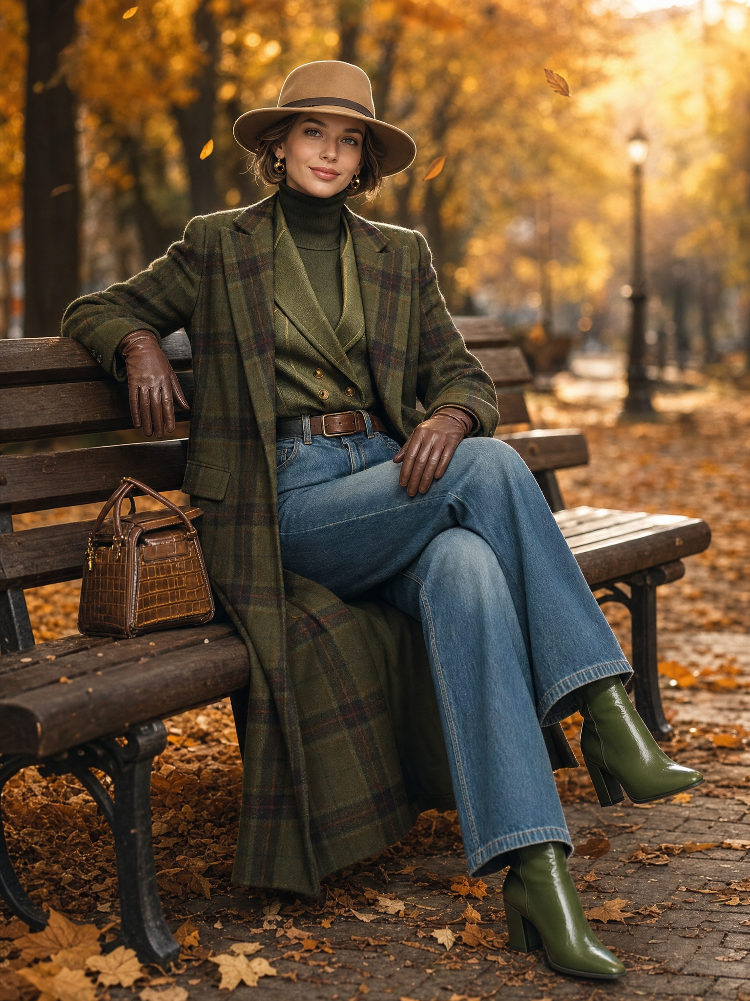 Retro Plaid Long Tweed Coat