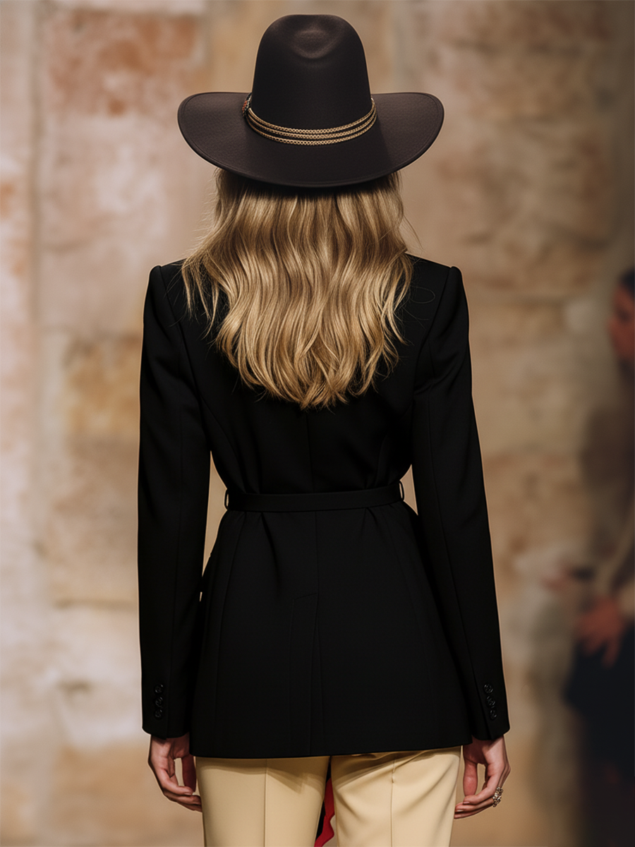 Trendy Western-style Detachable Printed Silk Scarf  Black Blazer