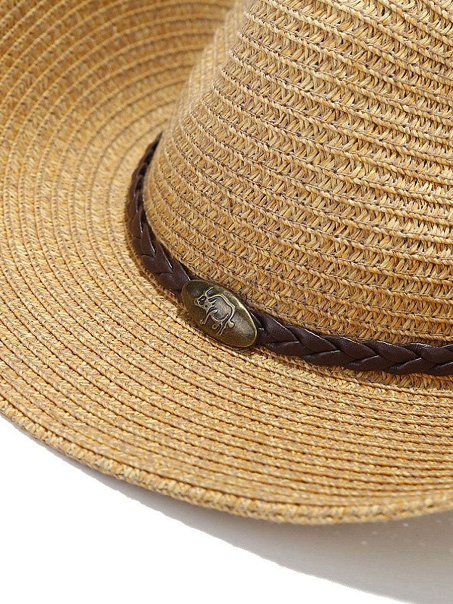 Large Brim Sun Visor Western Cowboy Style Straw Hat Bucket Hat