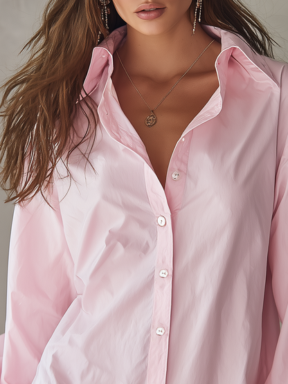 Elegant Lapel Lace-trimmed Cuffs Shirt Dress