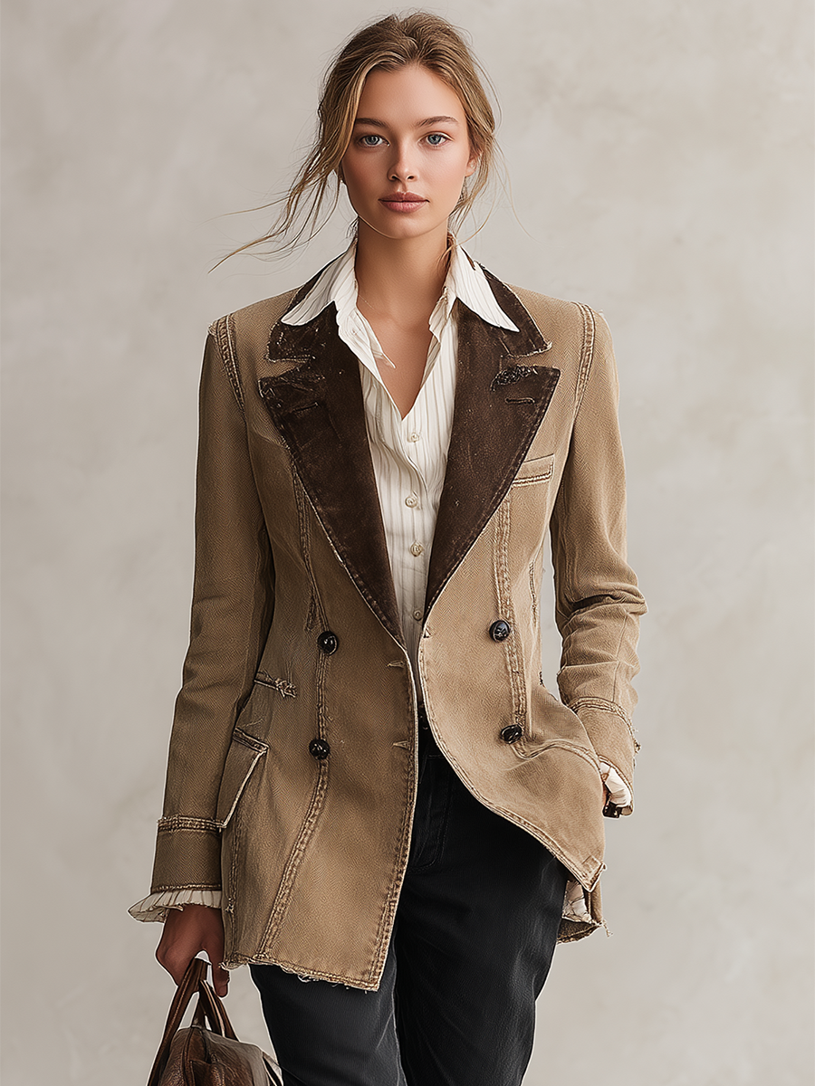 American Vintage Suede-contrast Lapel-panel Denim Blazer