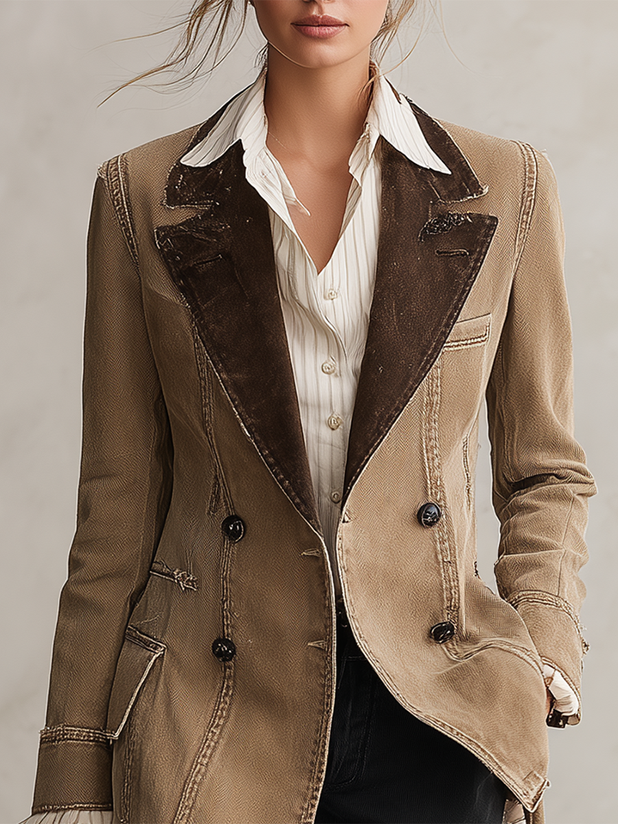 American Vintage Suede-contrast Lapel-panel Denim Blazer