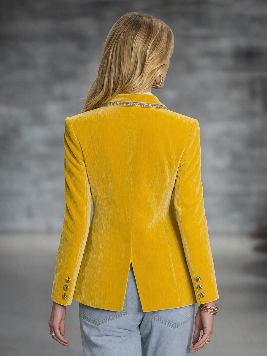 Vintage Silver-trimmed Multi-pocket Velvet Blazer