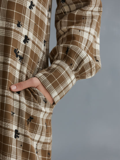 Stylish And Casual Brown Plaid Midi Dress