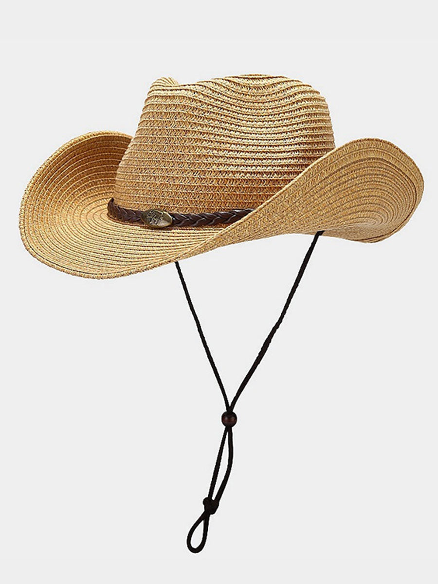 Large Brim Sun Visor Western Cowboy Style Straw Hat Bucket Hat