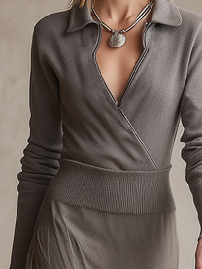 Fashionable Sporty Gray Sweatshirt With Tulle Skirt Midi Dress